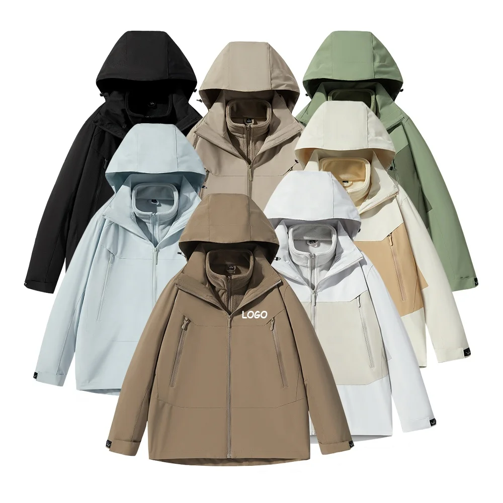 Fleece Warm Waterproof Jacket Customized Windproof Hiking Clothing Winter Outdoor Removable Hooded Coats Windbreaker Jacket Men