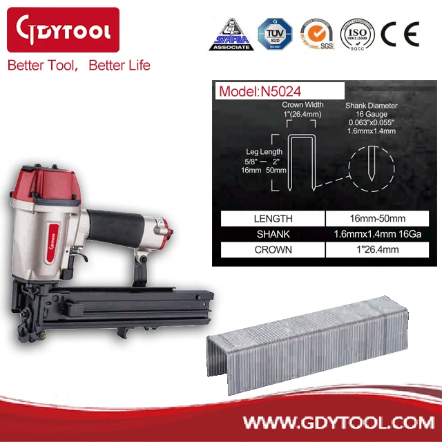 Heavy duty Pneumatic Nail Gun GDY-N5024,16 Ga Wide Crown Staple High Quality Air Staple gun, Professional pneumatic stapler