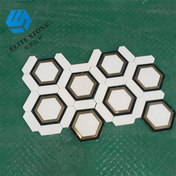 Nero marquina marble aristone marble black and white hexagon marble mosaic tile