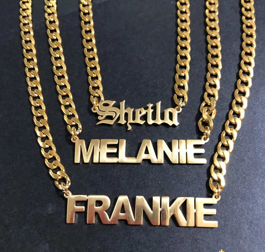 Necklace Cuban Chain Necklace Gold Personalized Custom Name Plate Customized Necklace For Men Women