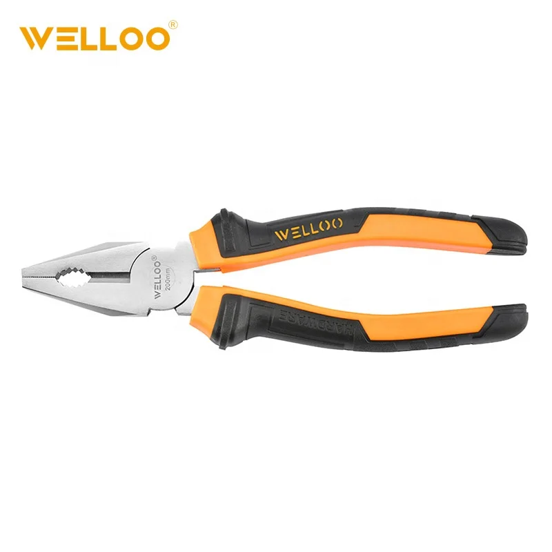 
WELLOO Satin surface Steel Combination Plier 8inch with soft handle HCP18200 