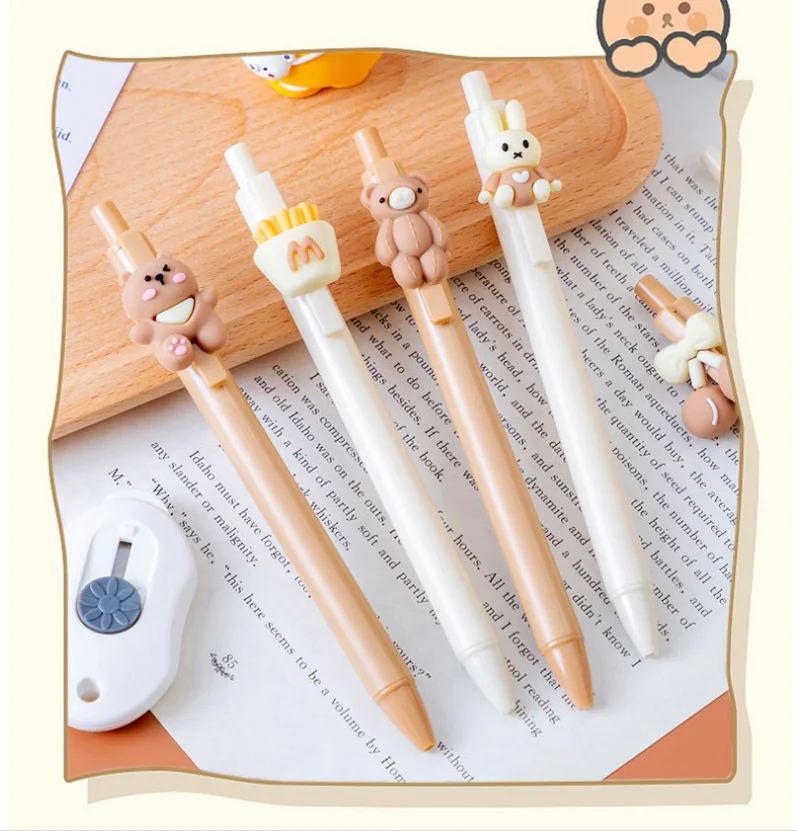 D-09018 Cartoon bear press pen creative bear high color value press gel pen student gift black pen