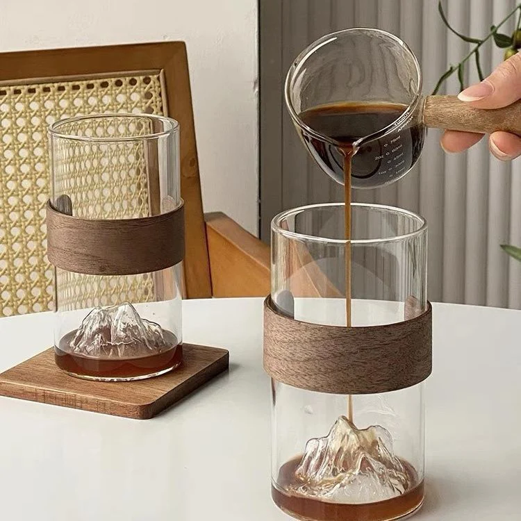 Retro mountain-viewing ear-mounted coffee cup insulated bamboo cups set ice American latte  tea cold drink cup