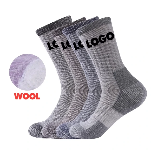 Custom Logo Unisex Athletic Sports Winter Hiking Socks Thick Fashion Warm Soft Wool Socks