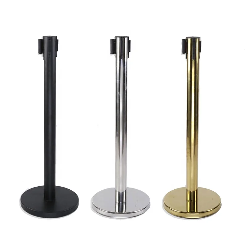 Polished Stainless Steel crowd control stanchion with 2m retractable belt Barrier