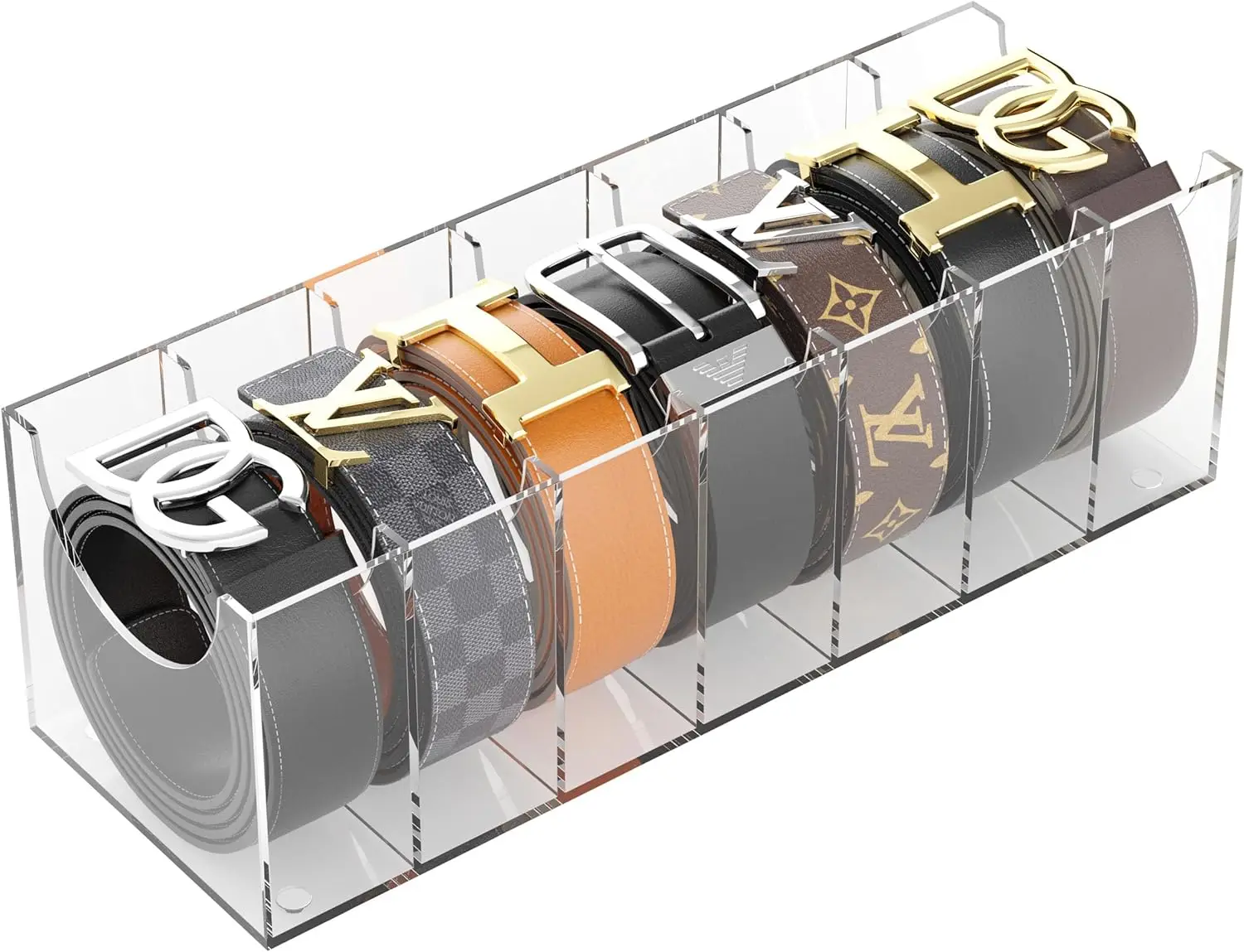 Acrylic Belt Organizer 7 Compartment Closet Storage Holder for Tie Bow Tie Multifunctional Display Case for Bathroom Office