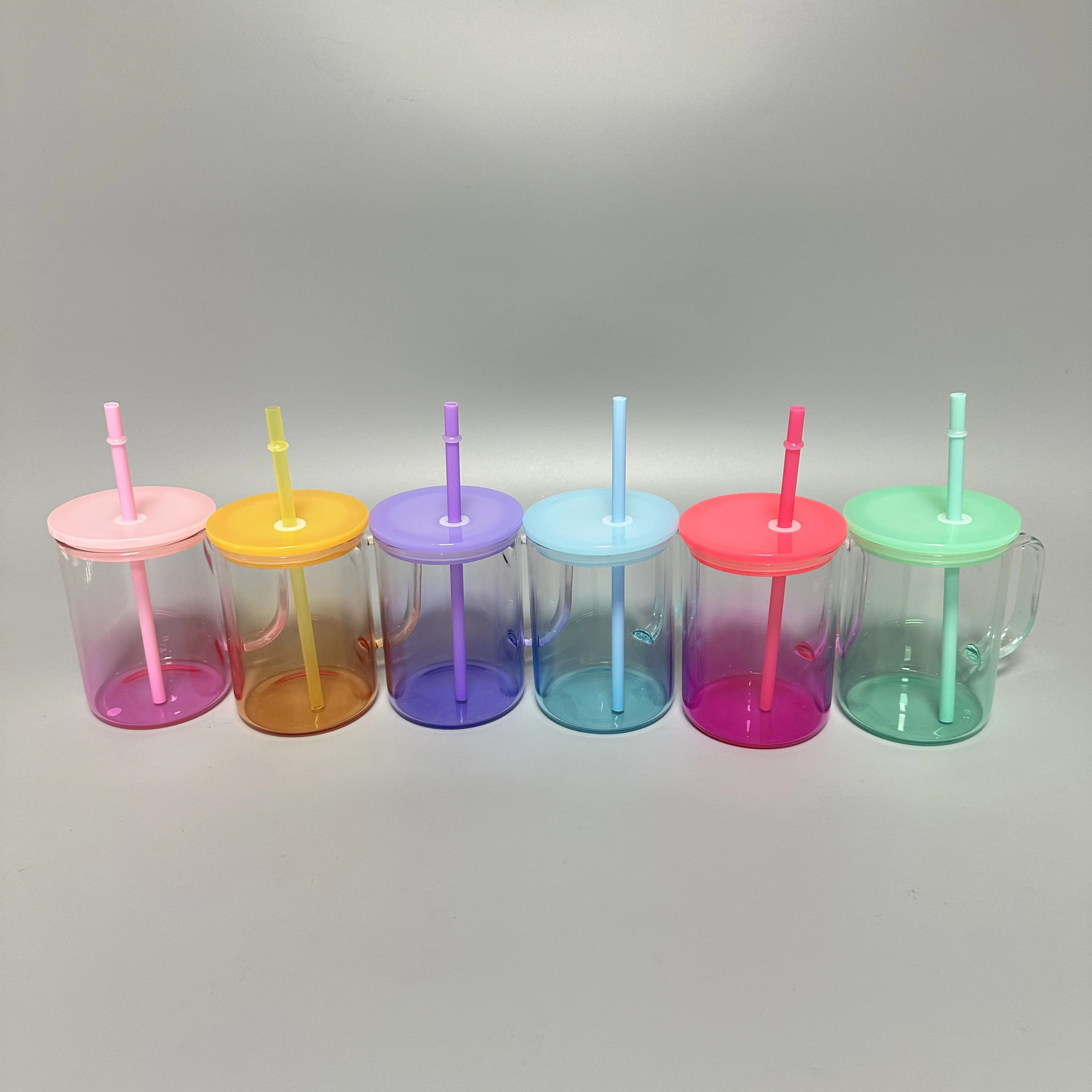 US Wholesale DIY beer glass thermal transfer coating cup blank glass sublimation 15oz clear gradient ombre jelly color beer mug