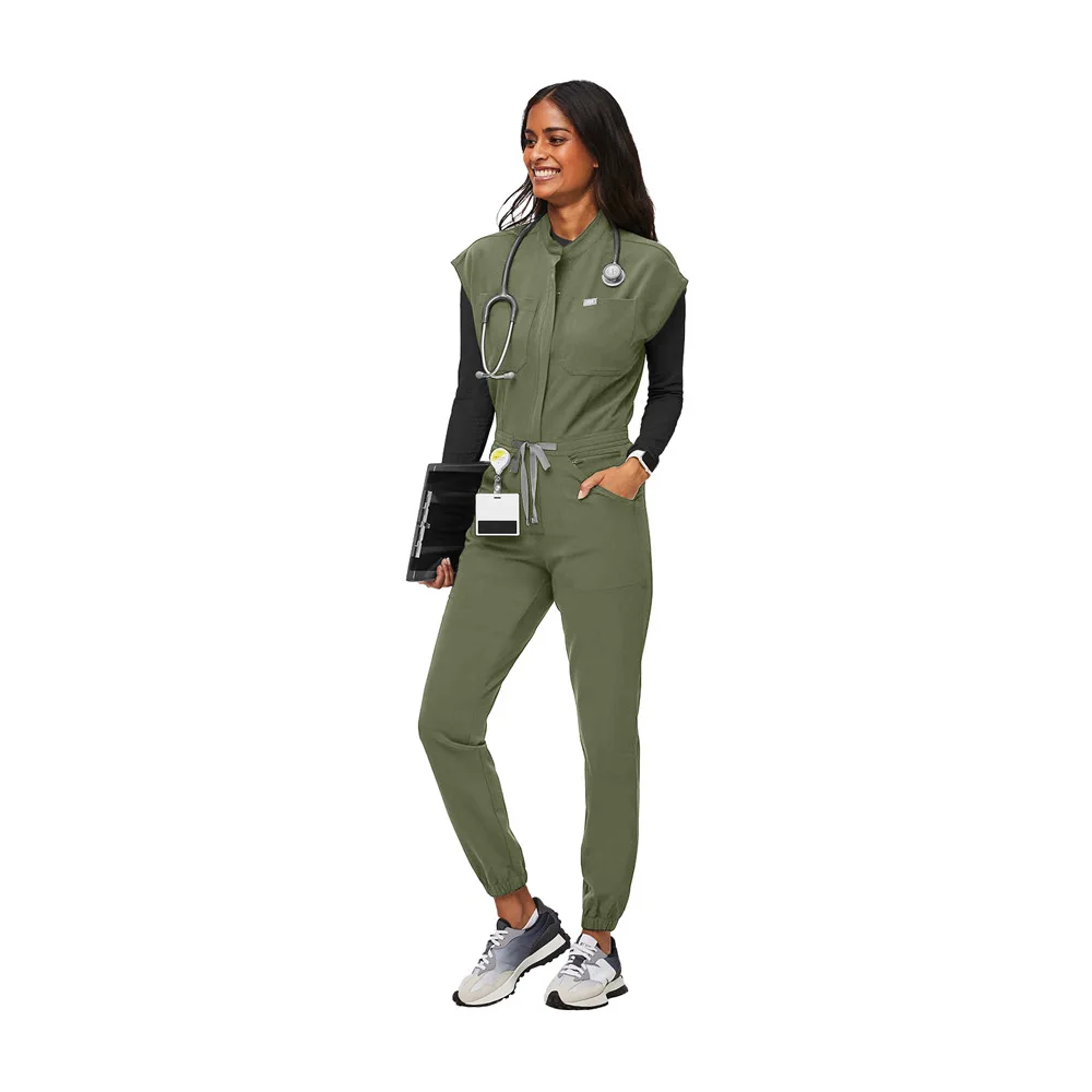 42166 Hoppital zipper lace up jogger used medical scrubs uniform 10 pocket scrub jumpsuit jumpsuit medical scrubs