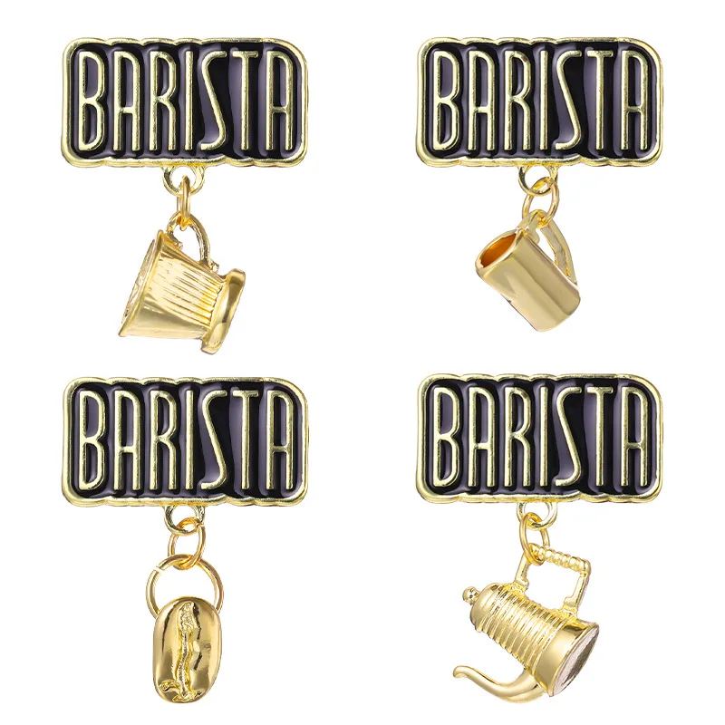Korean simple Coffee Enamel Pins Custom Milk Mocha Latteart Coffee Brooches Lapel Badges Funny Jewelry Gift For Barista