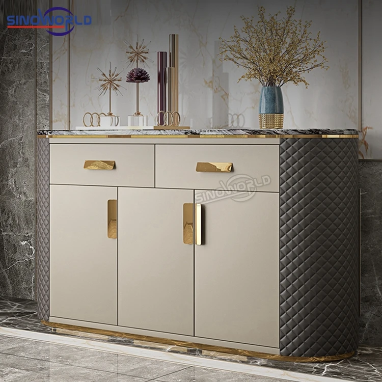 
Luxruy wood panel stainless steel frame modern luxury sideboards buffet cabinets dining room furniture for restaurant 