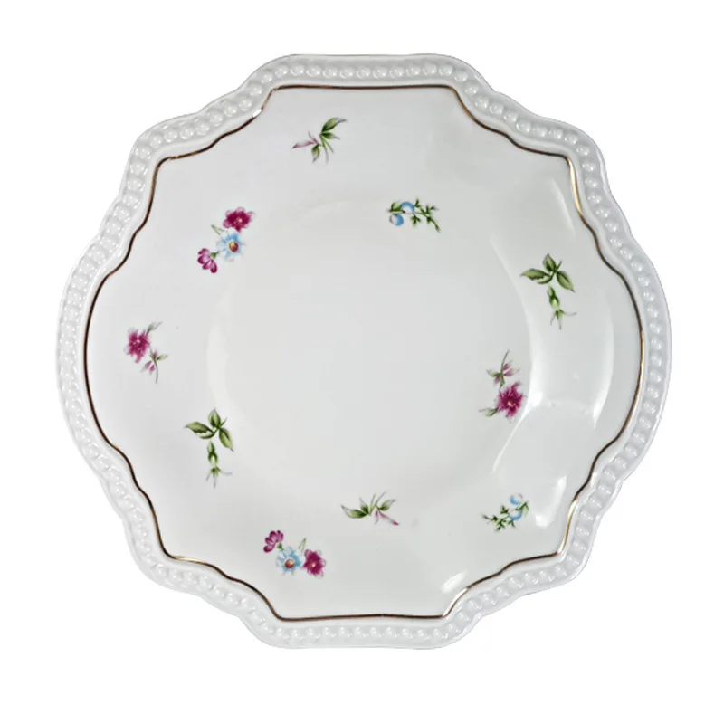 
New INSTa embossed floral Plate ceramic household salad bowl dessert plate ceramic tableware set custom 