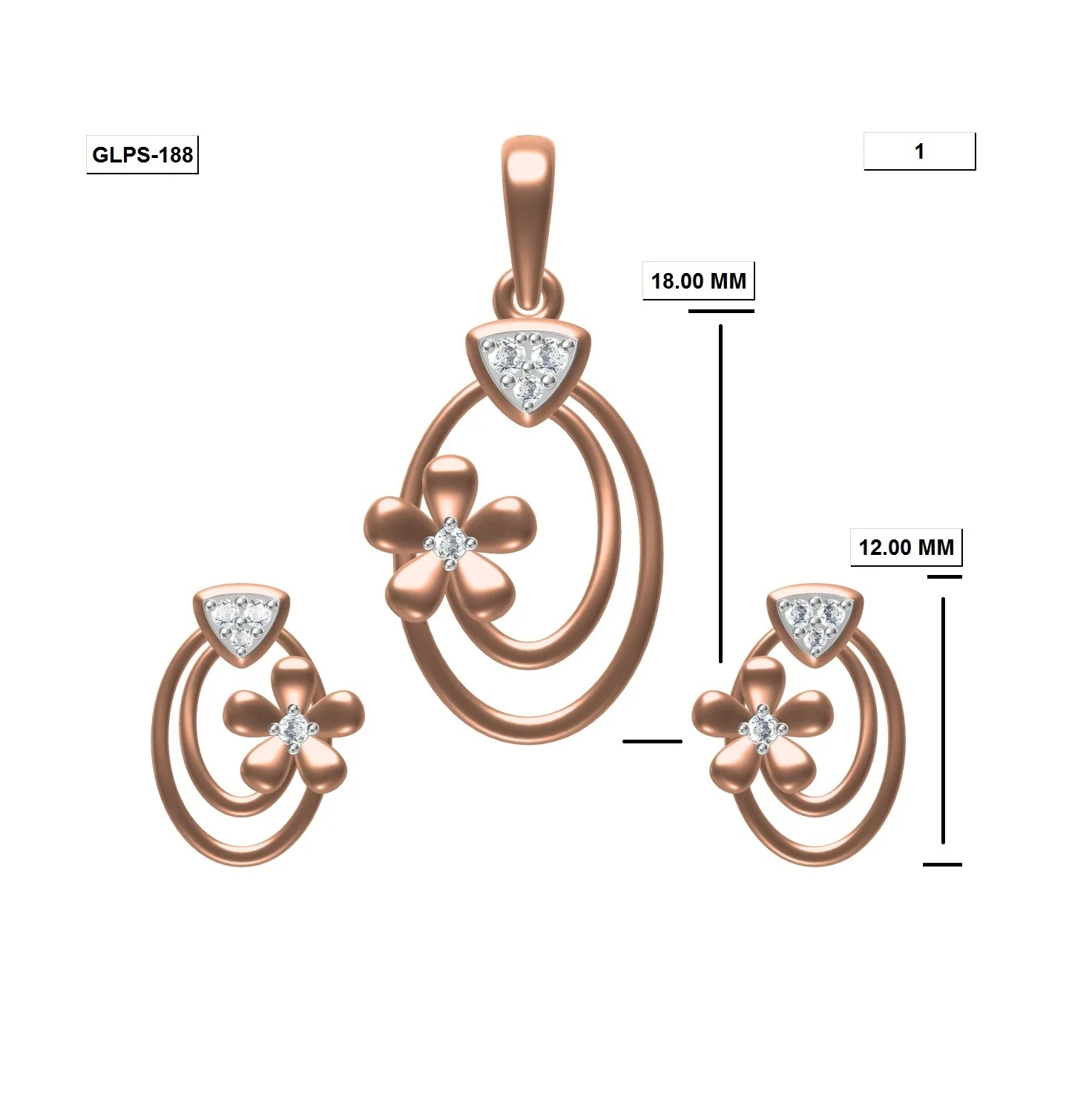 
18K Gold, Fashion Amazon Woman Gift Rose Plate Gold, Natural Diamond Crown 3 Pendants Set Necklace at Wholesale Price 
