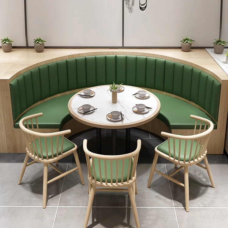 Custom Nordic Luxury Dining Set High Back Booth Seating Leather Half Round Wooden Sofa for Restaurant