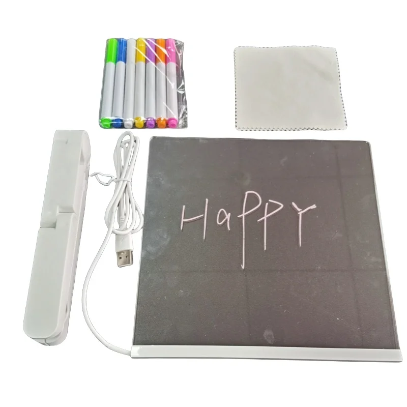 Stand Luminous Acrylic Message Board Dry Erase Board Lighted Note Pad for Desk Notes LED Message Board with 7 Color Pen