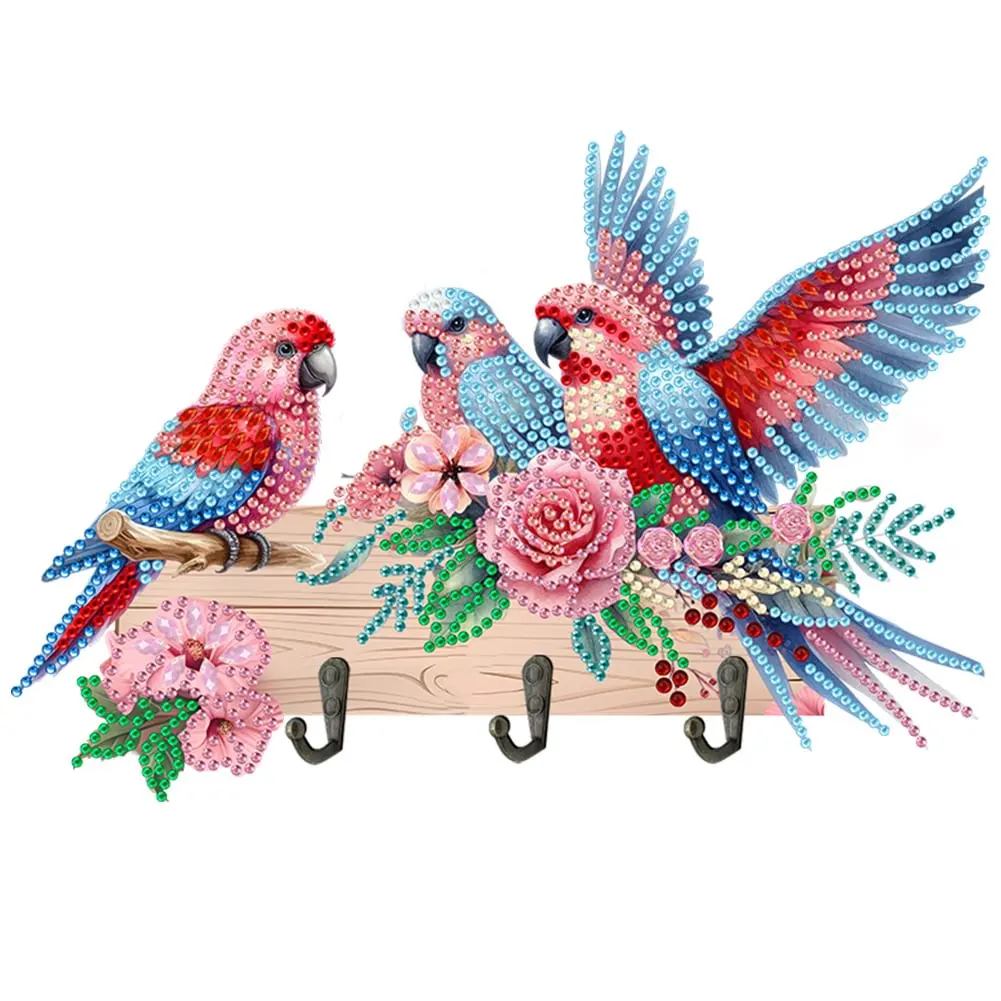 Wooden Bird Hanging Hooks Flowers  5D DIY Craft Fashion Accessories