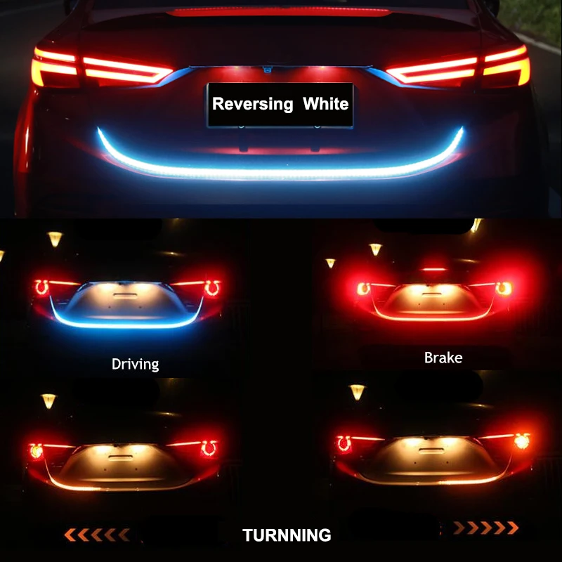 Car Rear trunk Tail Light Dynamic Reverse Warning LED Strip 12v Auto Additional Break Signal Lamp