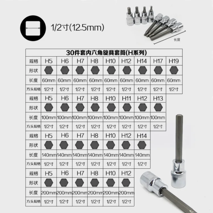1/2 шестигранные Набор бит гнездо набор инструментов для ремонта ключ дюймовый стандарт внутри 6 углу большой fly быстро ratchet с шестигранной головкой партия