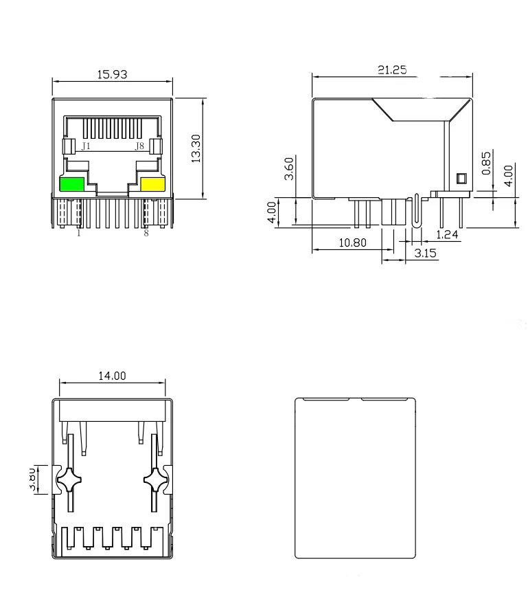 Single Port Connecteur RJ 45 Female Connector Jack Lan Network RJ45 Socket Connector With Led Light