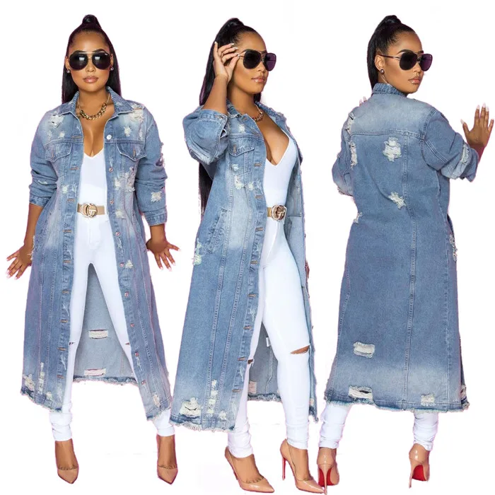 Custom logo 2021 fall fashion women long sleeve ripped ladies jean jacket