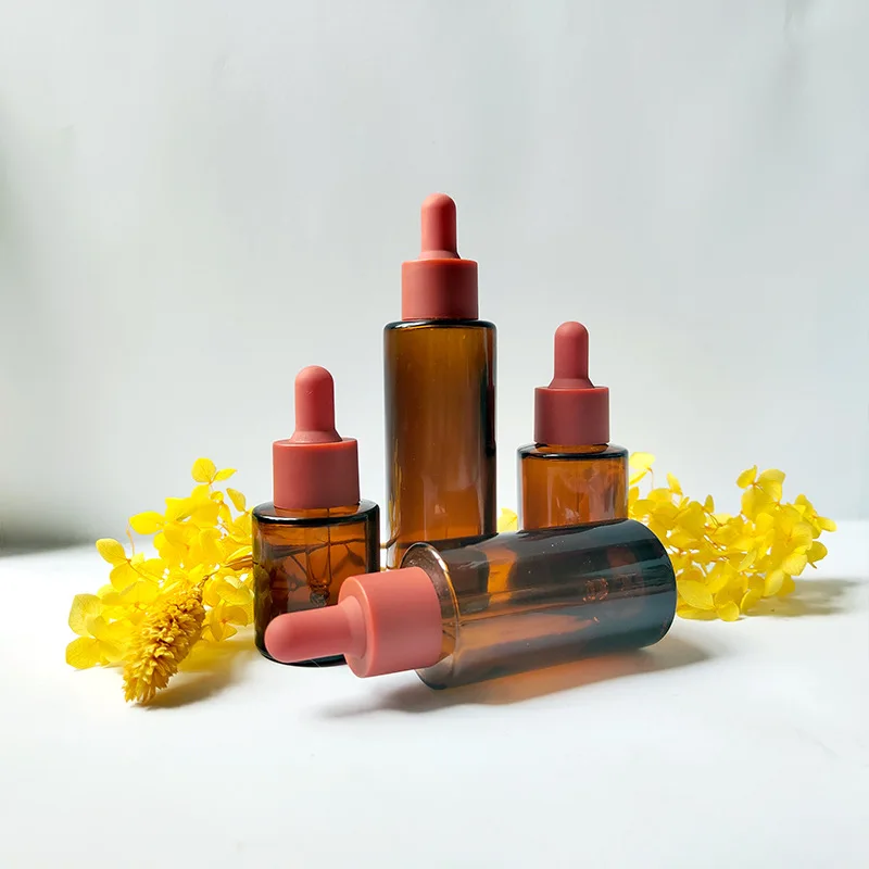 Sample Free 1 oz Glass Essential Oil Serum Dropper Bottle Flat Shoulder Amber 20ml 30ml 40ml 60ml Dropper Bottle for Essence