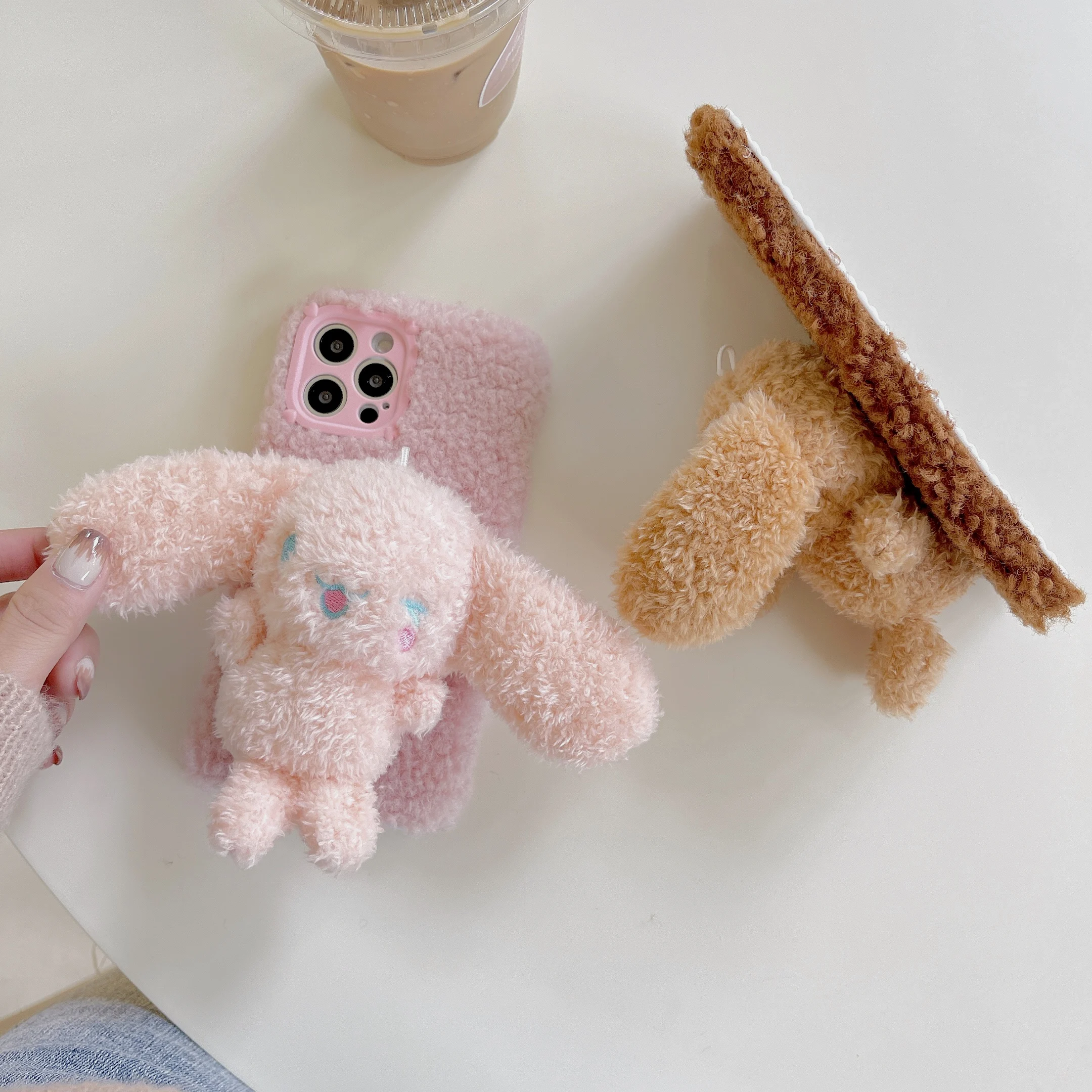 Fluffy Cartoon Bear Plush Case for Iphone 13 Pro Max 7 8plus Xr Xs Max X Cute Warm Fabric Fur Soft Tpu Back Cover