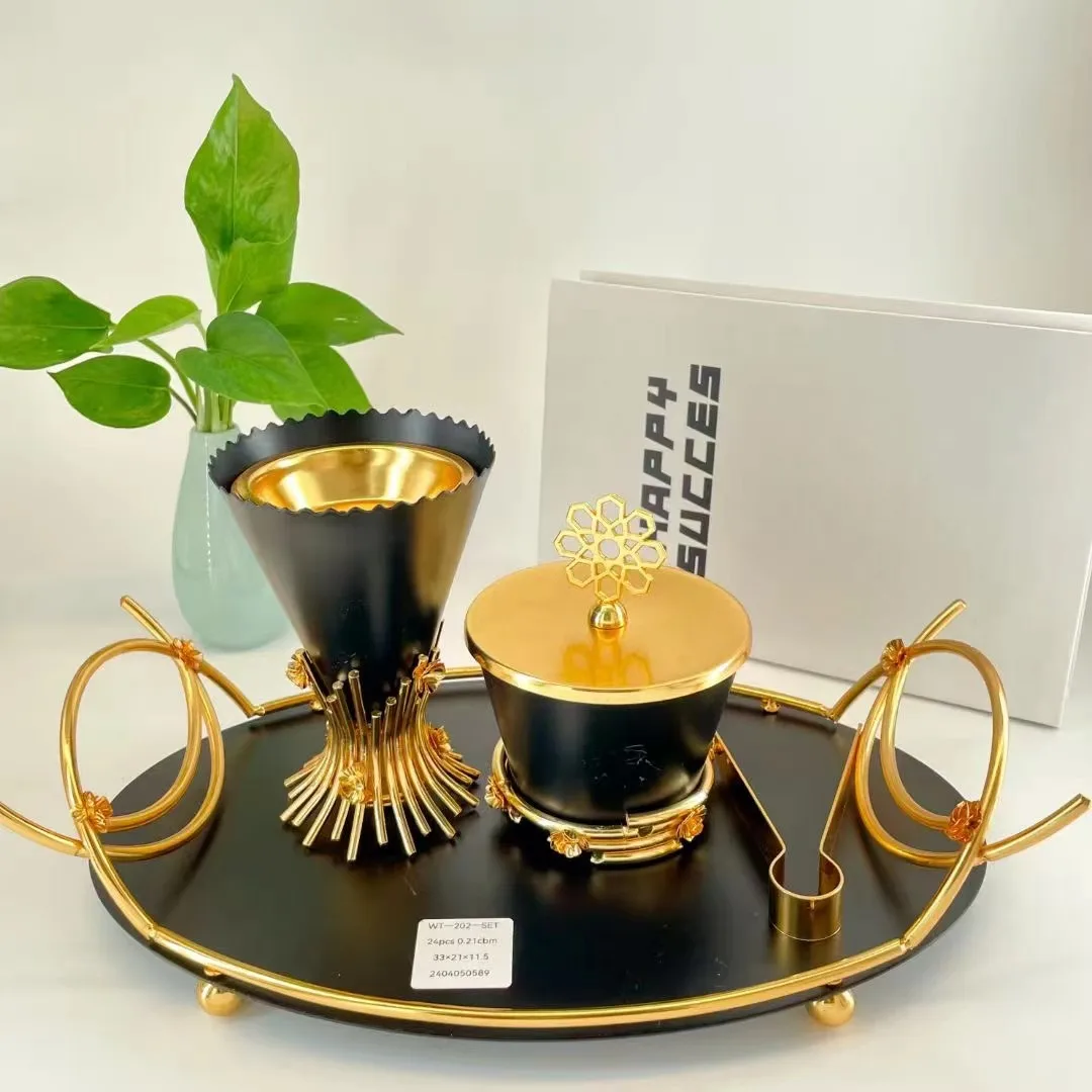Middle eastern ironwork Fashion Bakhoor set Incense burner 4-piece set Tray Spice jar Tweezers Indoor aromatherapy