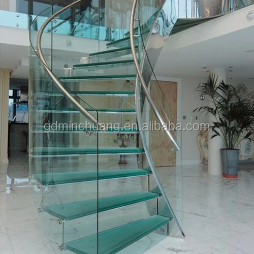 Curve glass railing steel handrail stair arc shape glass balustrade spiral glass handrail staircase