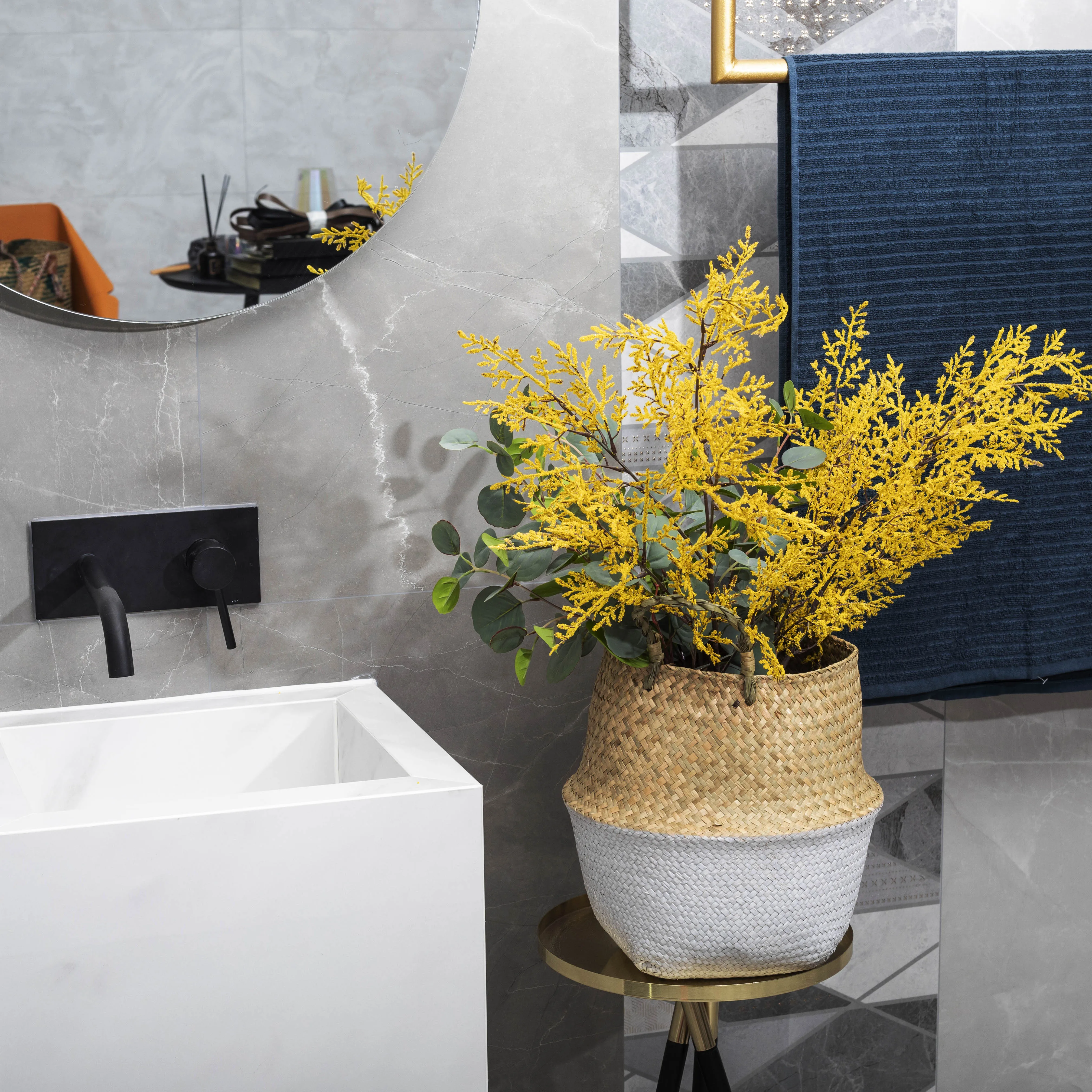 HBK Handmade Flower Pot Toys Clothes Woven Seagrass Belly Rattan Launder Basket