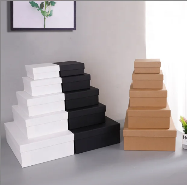Wholesale Rectangle Shape Packaging Clothing Gift Boxes For Presents Black White Hand Paper Kraft Paper Shoes Gift Box With Lids