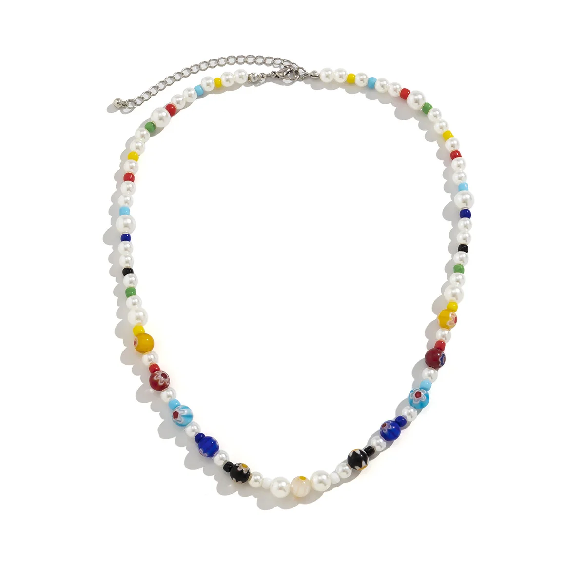 Multi Mixed Colored Artificial Pearl String Beads Necklace Assorted Printing Glass Beaded Necklace for Men Women