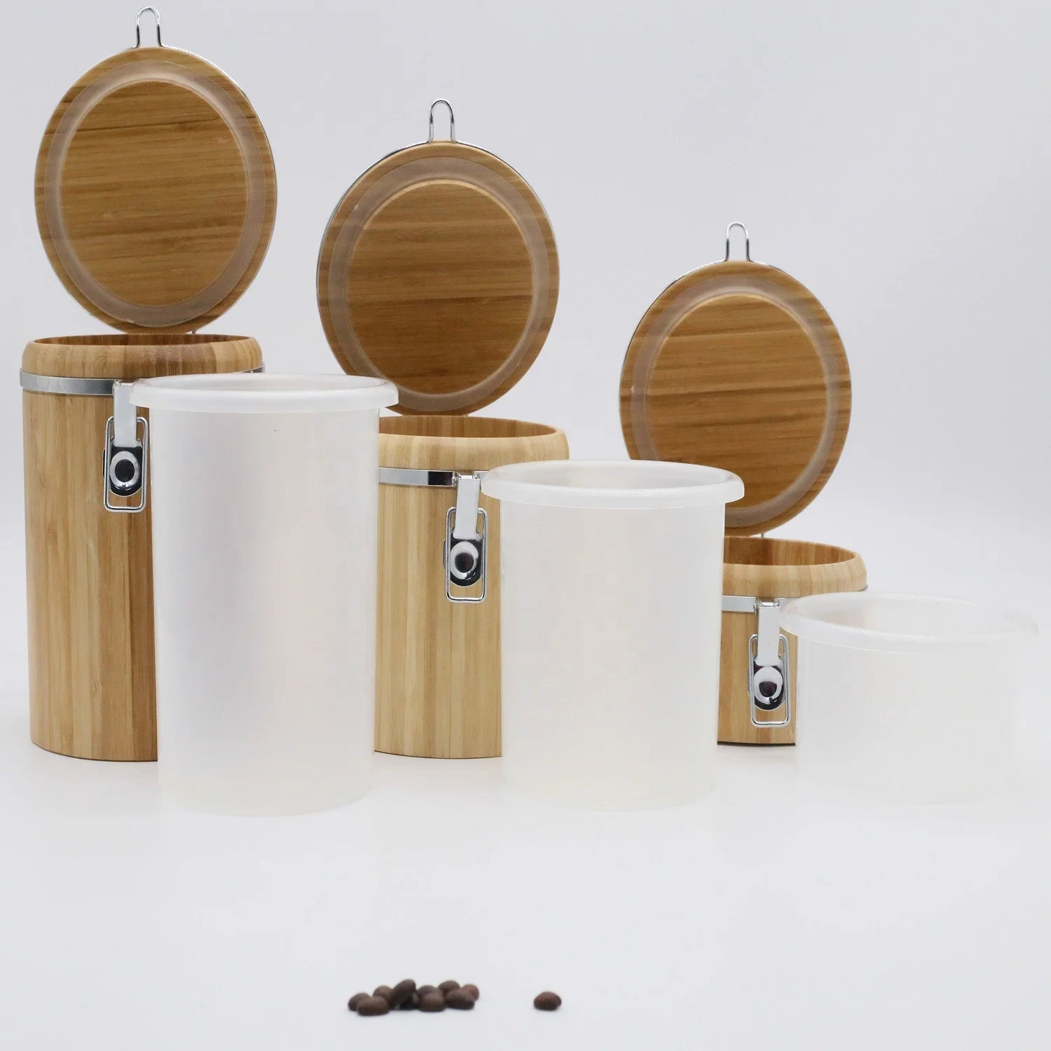 Bamboo Coffee Canister Food Storage Canister with Lid - Large For Kitchen with Coffee Tea Sugar Candy Cereal