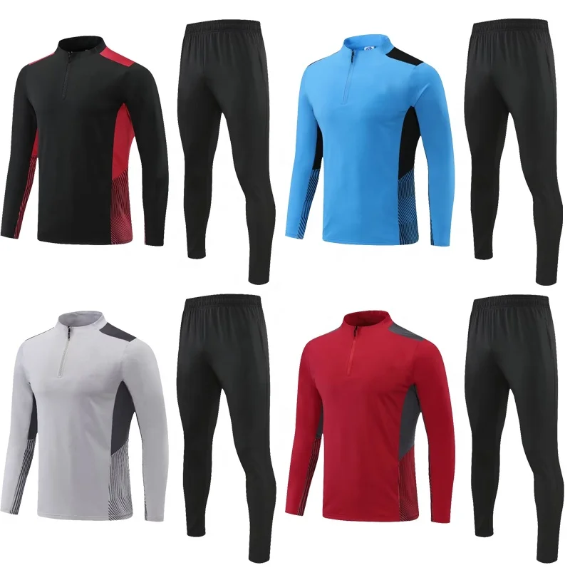 2022 Custom Logo  Warm Up Football Tracksuit Half Zip Sportswear for Kids and Men