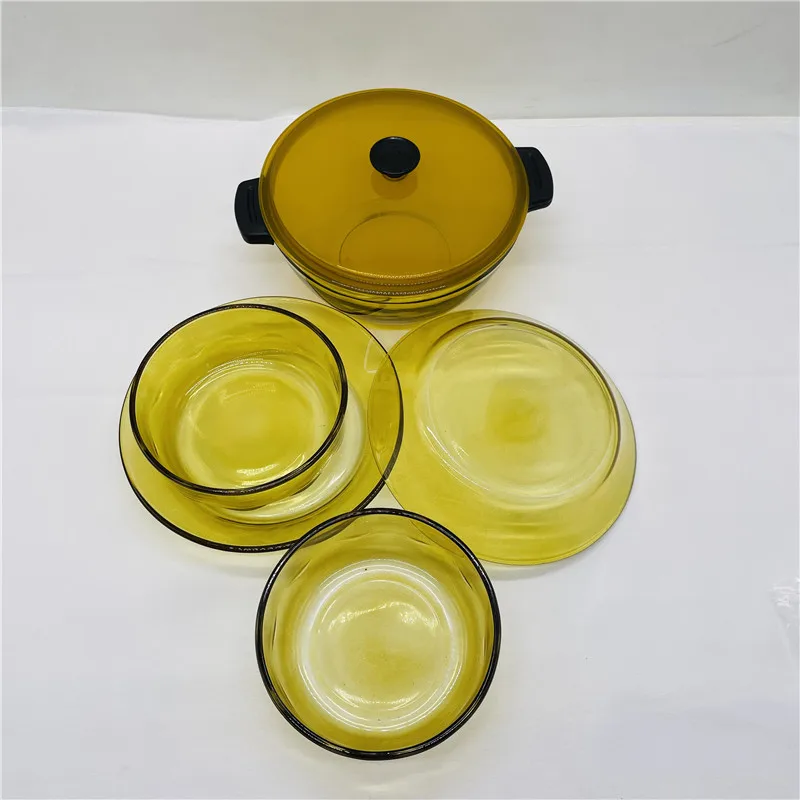 Большая емкость термостойкие безопасности стеклянный сосуд для приготовления пищи с пластиной, 5 шт. в наборе