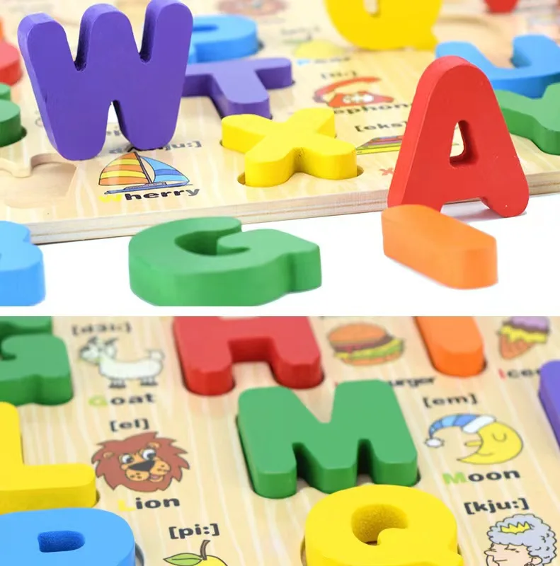 2023 Hot Selling ABC Letters and Numbers Jigsaw 3D  Wooden Puzzle Game for Kids Children Educational Toys
