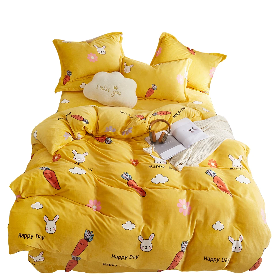 Flannel Duvet Cover Bed Sheet Pillowcase Fabric Quilt Cover Soft Skin Friendly Home Textiles , Warm Bedding Set, Fluffy Fleece