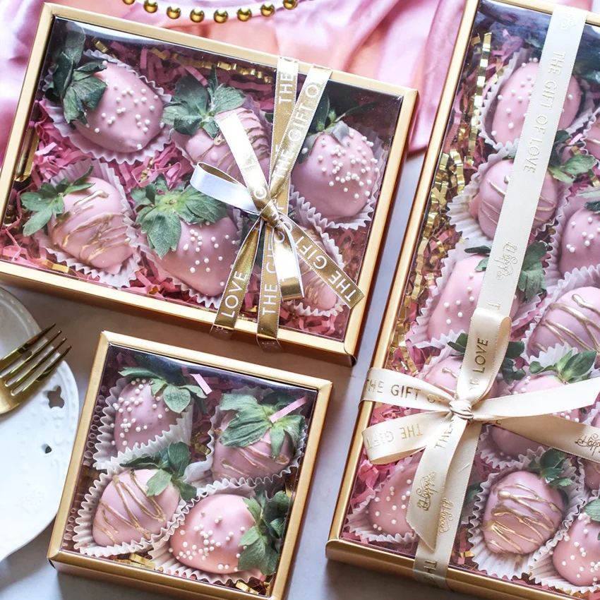 
Wholesale Custom Printed Transparent Paper Gift Box Clear Dessert Strawberries Custom Boxes Acrylic Strawberry Boxes With Window 