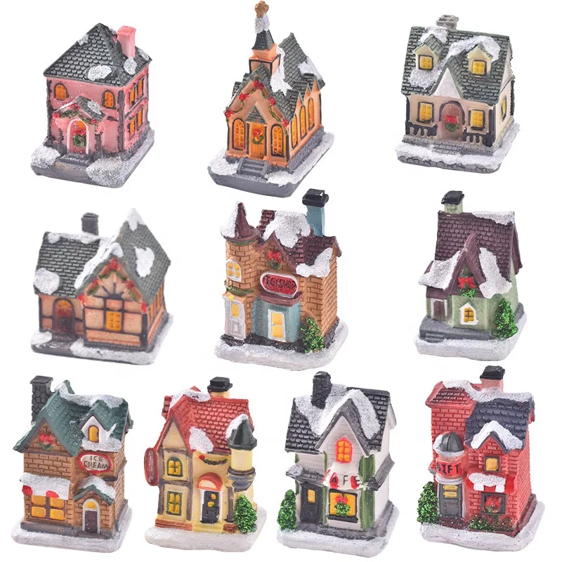 New Style Christmas Decorations Resin house LED Light landscape luminescent snow Ornaments gifts