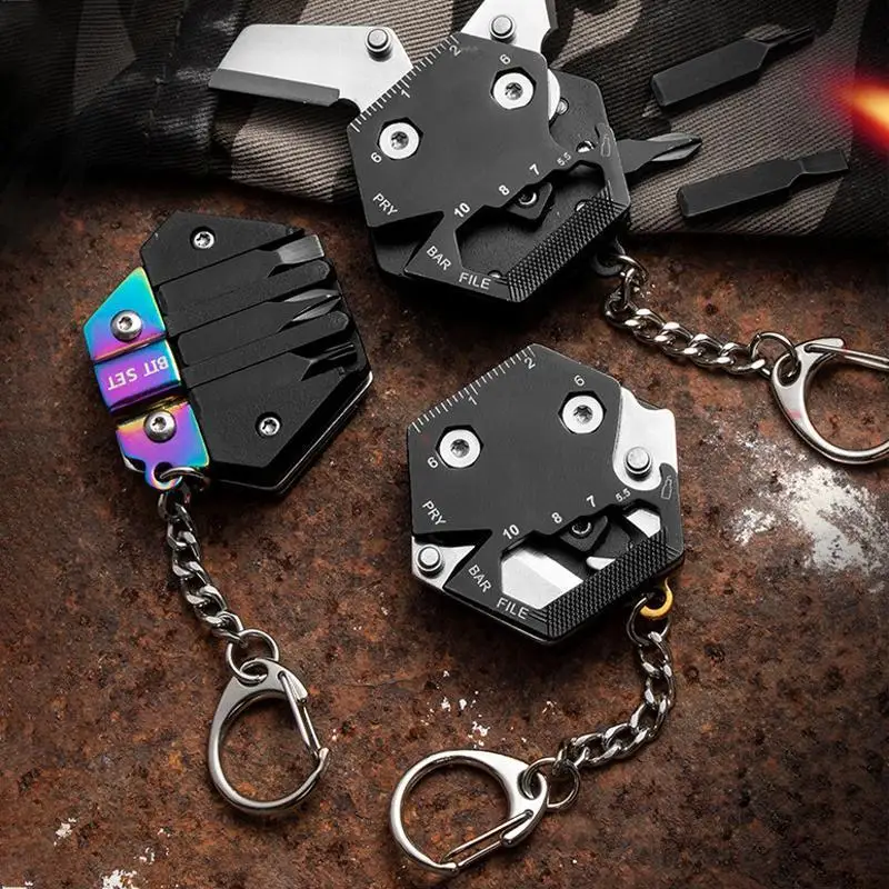14 In 1 Multitool  Keychain Hexagonal Kit  Folding Mini Pocket Survival Tool  Set With Knife Screw Driver Set  Outdoor Too