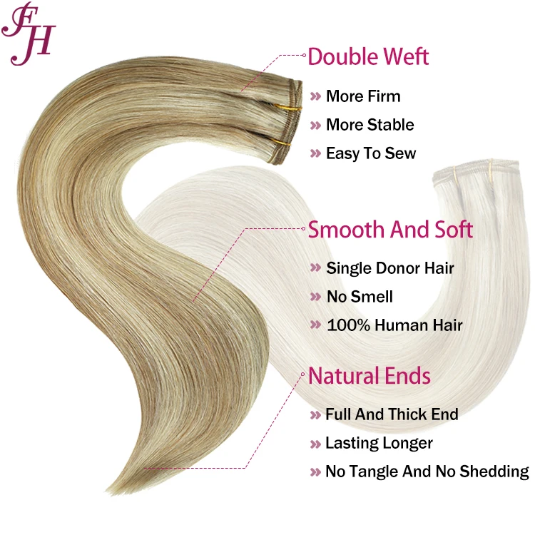 FH Double Drawn  Russian Human Hair #m4-613 Color Cuticle Aligned Machine Weft Hair Extension