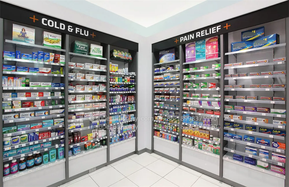 Modern Chemist Shop Interior Shelving Display Design Medicine Interior Medical Display Shelves Cabinets Pharmacy Interior Design