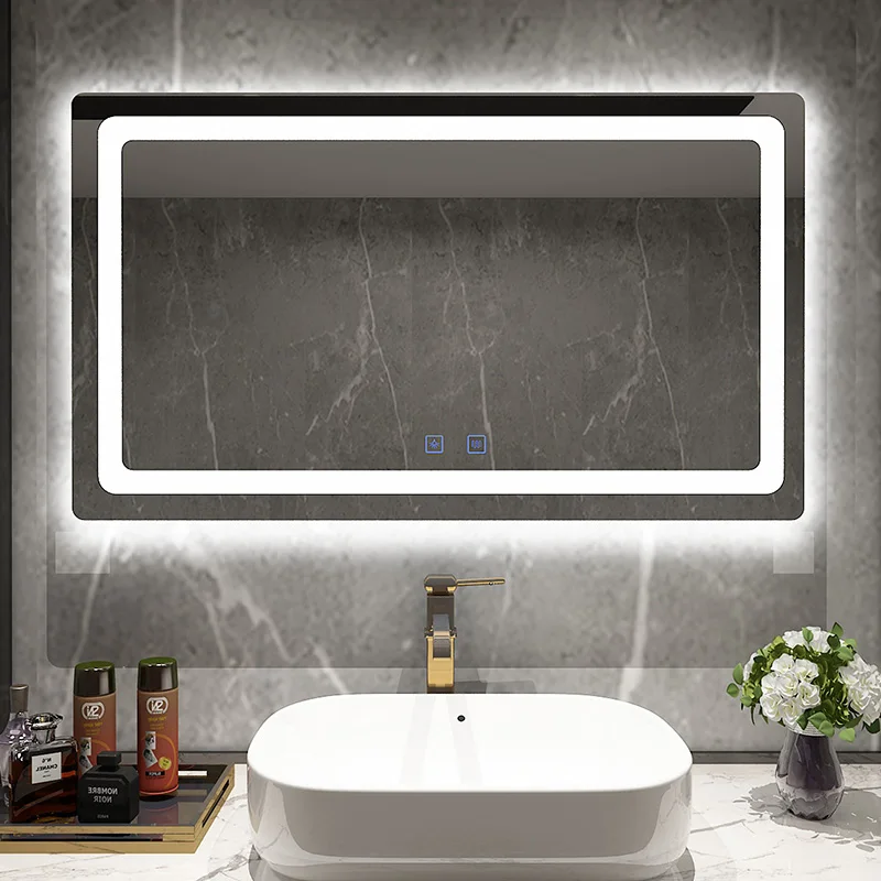 
Modern Rectangle anti fog dimmable mirror touch switch illuminated led bath mirror 