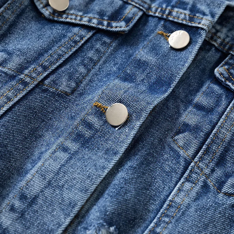 2023 hot selling Spring Autumn blue denim jacket women short jean denim coat ladies bike jackets woman apparel