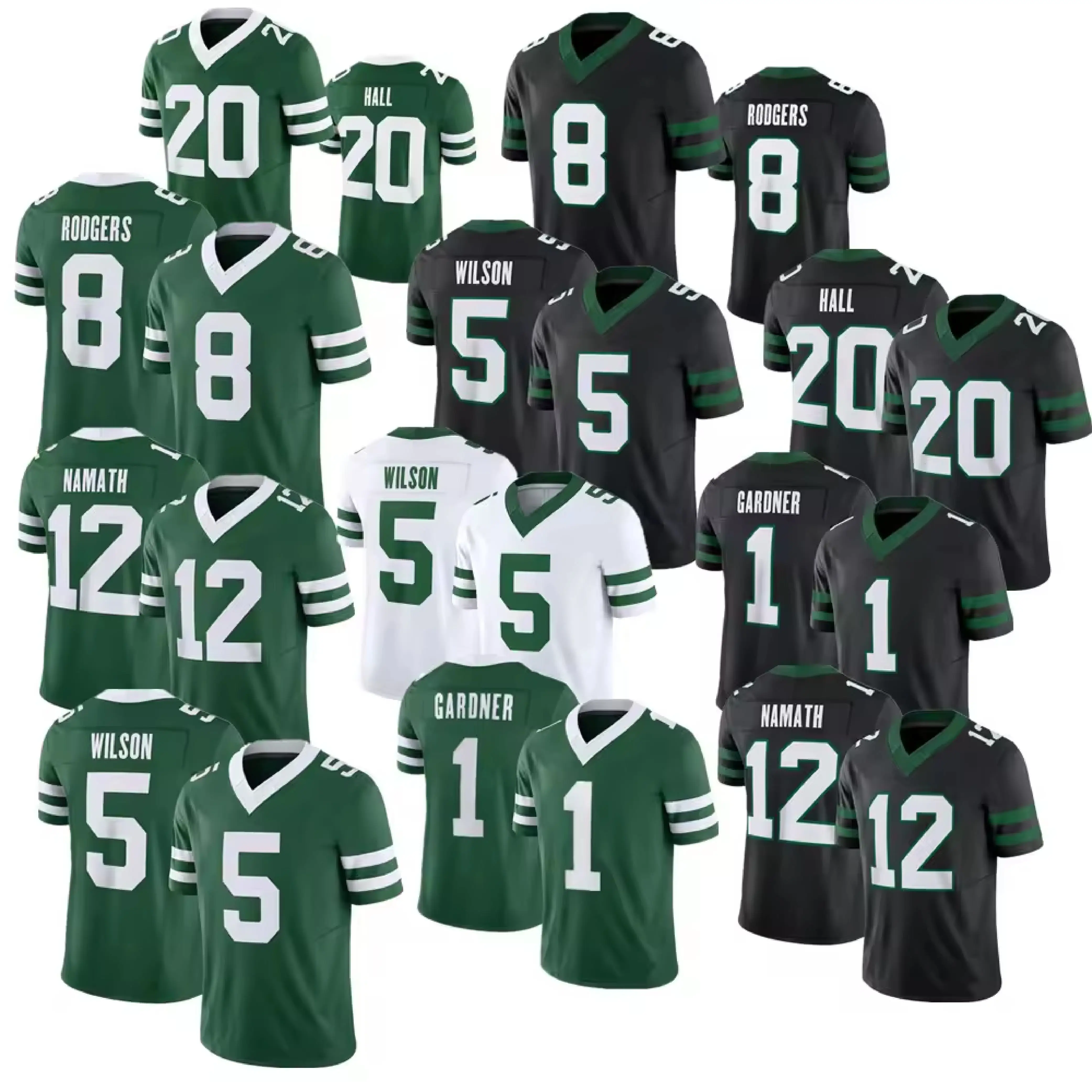 2024 Draft First Round Pick 1 Team 1 Ahmad Sauce Gardner 5 Garrett Wilson 8 Aaron Rodgers Stitched Green Football Jerseys