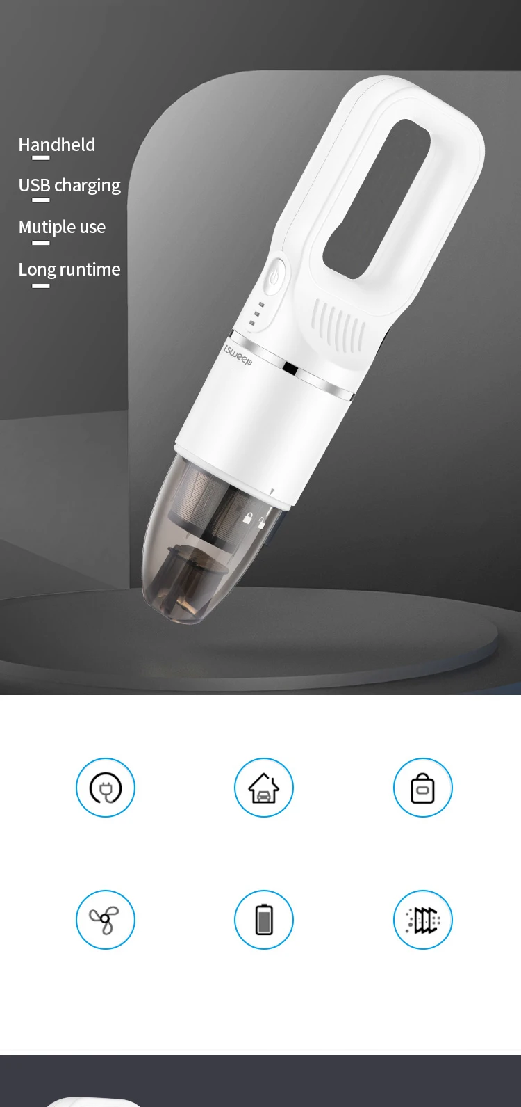 Cordless Handheld Stick Vacuum Cleaner Portable Cleaning Mop Cleaner Car Charger Bag Motor PSE Mold Power Battery Time Living