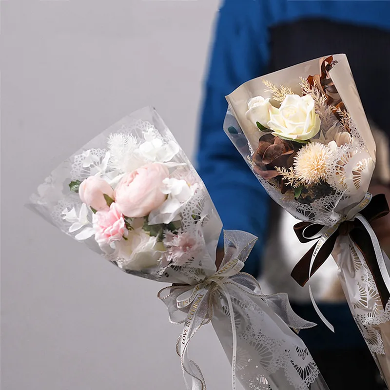 Lace Flower Shop Floral Diy Material Flowers Triangle Bag Single Branch Bag Plastic Flower Sleeve