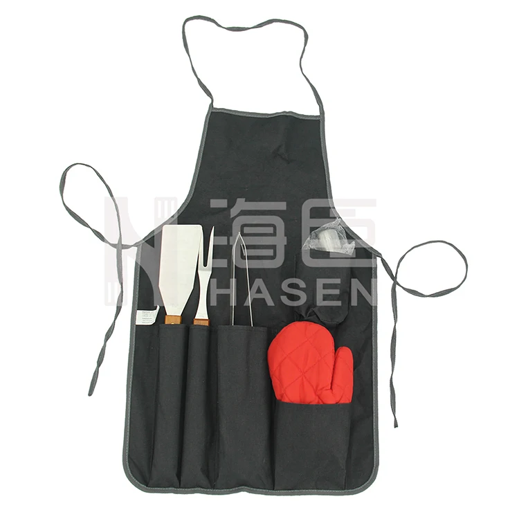 7-Piece BBQ Apron Grill Set Stainless Steel BBQ Accessories Kit with Apron Storage Bag