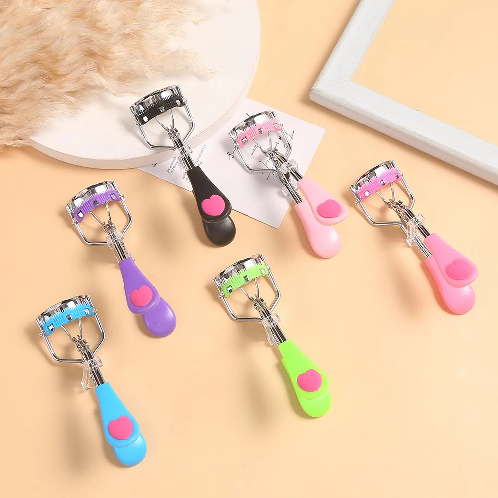 High Quality Stainless Steel Multicolor Love Handle Eyelash Curler With Brush Comb Professional Makeup Tool Eyelash Curler