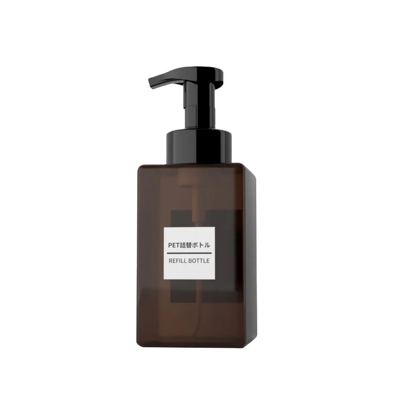 Popular Ins Style 450ml Square Amber Plastic PET foam liquid soap bottles / hand sanitizer