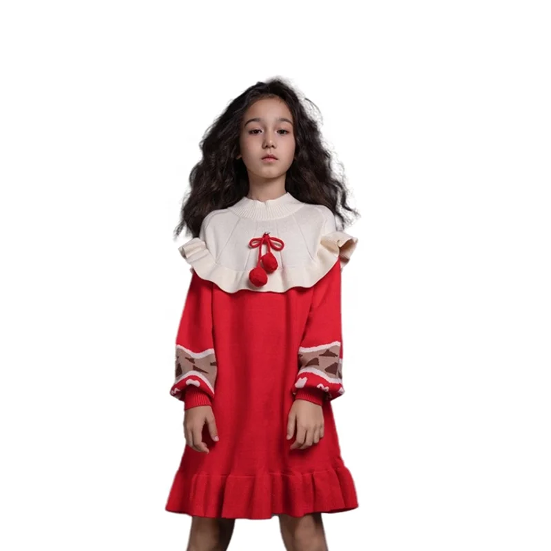 2021custom autumn winter trendy baby kids girls sweater dress High quality winter girls party dress design Christmas girls