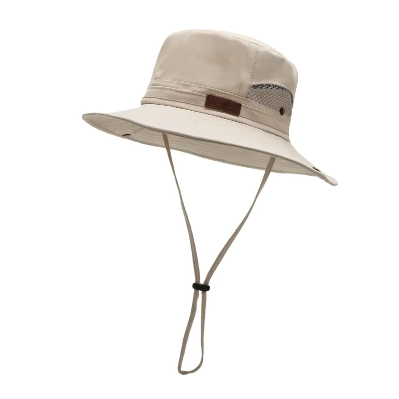 sun protection wide brim bucket hat sun hat waterproof fisherman hat for men and women with breathable mesh and leather patch